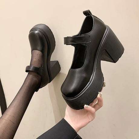 光沢あり・光沢なしの2タイプ展開！ ストラップ パンプス 22.5～25.0cm プラットフォーム 厚底 ローファー 厚底シューズ 靴 韓国ファッション レディース DTC-749239870739