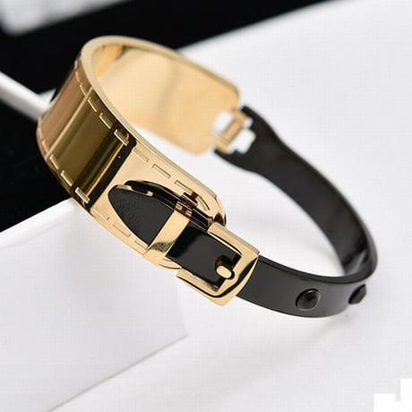 ベルトデザイン バングル 金属アレルギー対応 シンプル チタン イエローゴールド ベルトモチーフ ブレスレット アクセサリー ジュエリー DTC-641893169685