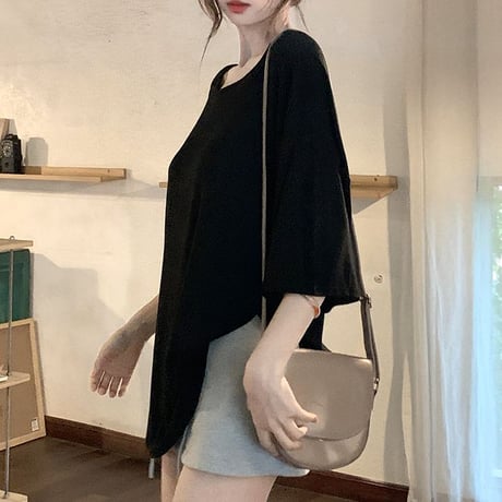 バックオープン Tシャツ 背中開き オーバーサイズ ドロップショルダー トップス ルーズ レトロ 韓国ファッション レディース 大人可愛い ガーリー DTC-810583573440