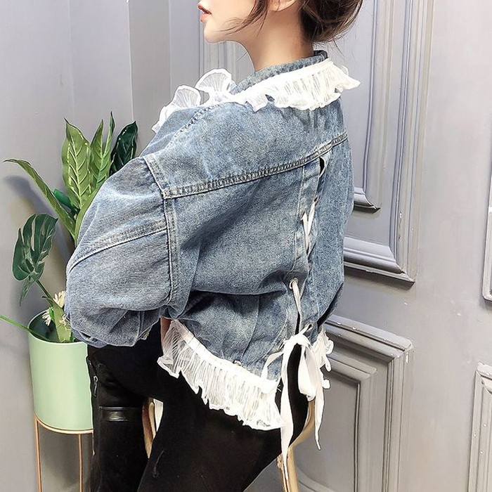 vintage レースフリルデニムジャケット 個性的 大きいサイズ フリルコア TH413X15_85e0d31ffc08896708e39