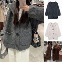 フード付き ニットカーディガン 大きいボタン ニット シングルブレスト ルーズ 長袖 レトロ 韓国ファッション レディース 大人可愛い ガーリー DTC-839806748092