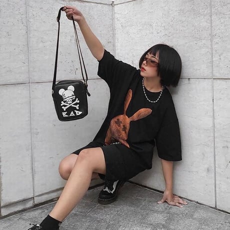 ユニセックス Tシャツ 半袖 BADRABBIT ラビット うさぎ プリント メンズ レディース オーバーサイズ 大きいサイズ ルーズ 韓国ストリートファッション TBN-615660184988
