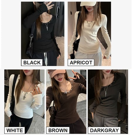 Tシャツ スタッズ付き クルーネック カットソー スリムフィット ロンT トップス プルオーバー 長袖 レトロ 大人可愛い ガーリー カジュアル DTCA-981634076695