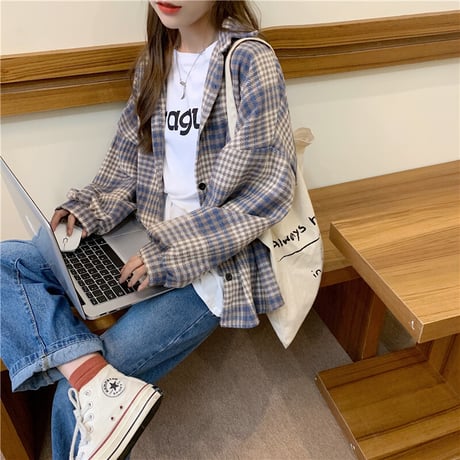 チェック柄 シャツ 起毛 オーバーサイズ 長袖 韓国ファッション レディース チェックシャツ シャツジャケット ルーズ 大きいサイズ ゆったり 大人可愛い ガーリー DTC-628559041267