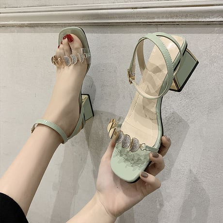 サンダル アンクルストラップ チャンキーヒール 6cm 韓国ファッション レディース ストラップ パンプス キュート 痛くない かわいい 靴 歩きやすい 615384288978