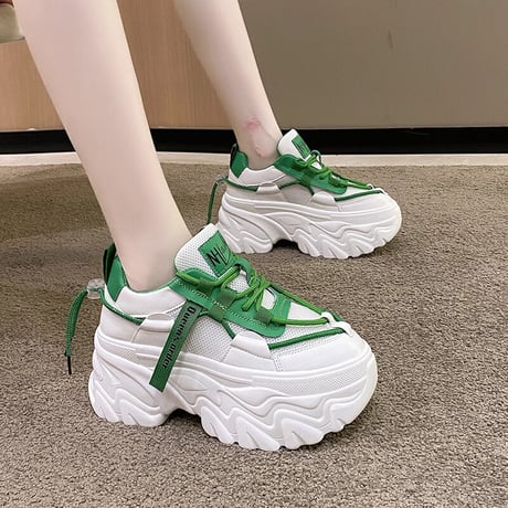 厚底 ダッドスニーカー 22.0～24.5cm メッシュ シューレース スニーカー スポーツ 厚底スニーカー カジュアル 歩きやすい 韓国ファッション レディース DTC-677459016885