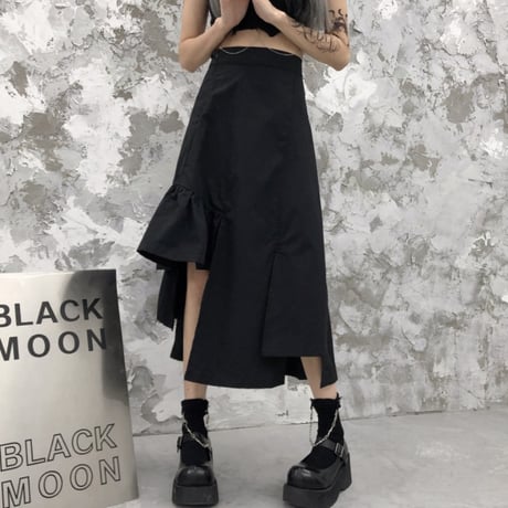 不規則デザイン スカート アシンメトリー ハイウエスト 韓国ファッション レディース アシメ ブラック 変形 レトロ 大人可愛い ガーリー 暗黒系 DTC-622729931082