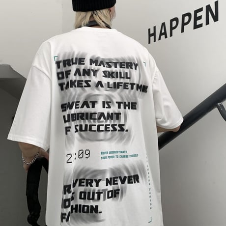 ユニセックス Tシャツ 半袖 ファントムレタープリント ラウンドネック オーバーサイズ トップス 大きめ カジュアル ストリートファッション DTC-640595956534