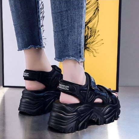 厚底 スポーツサンダル 22.5～24.5cm プラットフォーム サンダル スポサン ベルクロ 厚底サンダル 美脚 脚長 カジュアル 韓国ファッション レディース DTC-642951906584