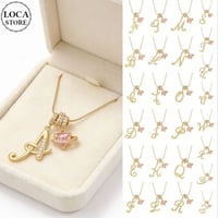 イニシャル Ａ-Ｚ ネックレス チェーン付き ゴールド アルファベット ハートチャーム スネークボーンチェーン ペンダント アクセサリー 合金 ジュエリー DTCA-1026122476779