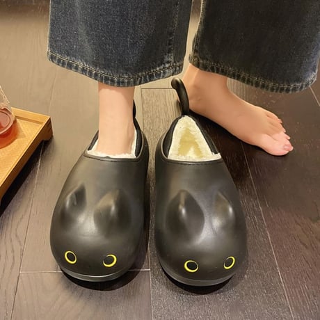 ネコ 尻尾付き スリッパ 23.0～25.0cm インナーボア 猫 ルームシューズ 防寒 EVA もこもこ 軽量 暖かい かわいい 韓国ファッション レディース DTC-740844337006