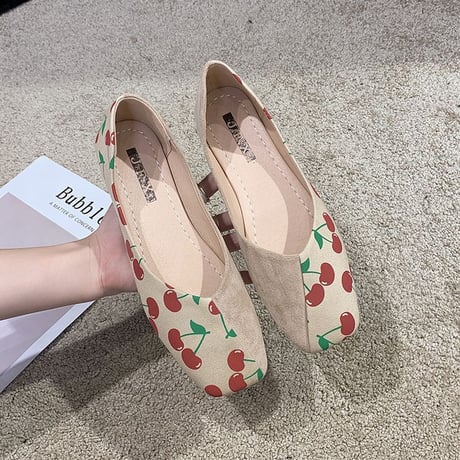 パンプス フルーツ柄 フラットシューズ ぺたんこ 韓国ファッション レディース シンプル フラットパンプス シューズ いちご柄 パイナップル柄 チェリー柄 かわいい 610995457990