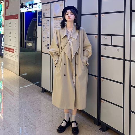 トレンチコート ベルト付き ダブルブレスト 韓国ファッション レディース コート カジュアル 長袖 ゆったり 大人可愛い ガーリー DTC-625697371460