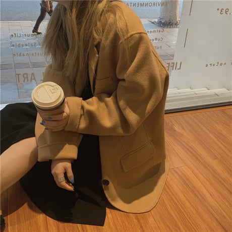 チェスターコート ウールコート フェイクウール シングルブレスト アウター コート 暖かい 長袖 ルーズ レトロ 韓国ファッション レディース 大人可愛い ガーリー DTC-656403964485