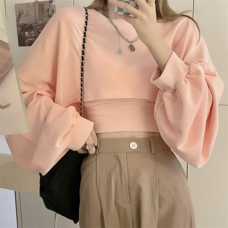 セットアップ クロップド丈 トレーナー クロップドトップス キャミソール ショート丈 長袖 韓国ファッション レディース カジュアル 大人可愛い ガーリー DTC-652092080368