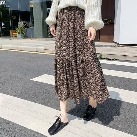 花柄 スカート 裏起毛 裏地あり フレア 韓国ファッション レディース フローラル Aラインスカート ロング丈 シフォン ハイウエスト 大人可愛い ガーリー DTC-628495280732