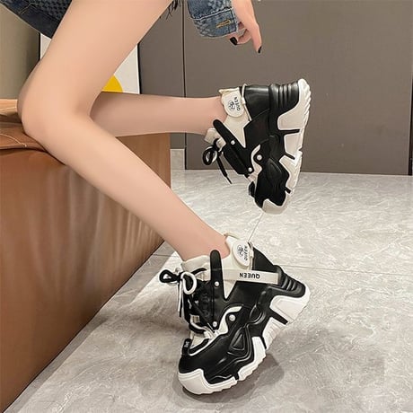 厚底スニーカー 22.0～24.5cm ダッドスニーカー 厚底 シューレース スニーカー ダッドシューズ スポーツ カジュアル 韓国ファッション レディース DTC-731800244138