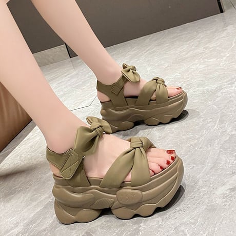 厚底 サンダル 22.0～24.5cm スポーツサンダル リボン 厚底サンダル スポサン カジュアル オープントゥ かわいい 韓国ファッション レディース DTC-712505187633