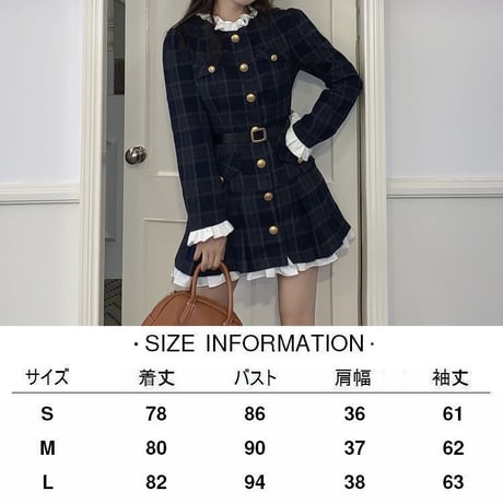 チェック柄 ワンピース ウールタッチ フレアスリーブ ベルト付き Aライン 長袖 ハイウエスト レトロ 韓国ファッション レディース 大人可愛い ガーリー DTC-688127149398