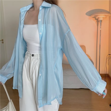 【11color】 シアーシャツ パフ袖 シフォン オーバーサイズ ルーズ シアーブラウス 長袖 レトロ 韓国ファッション レディース Y2K 大人可愛い ガーリー DTC-672456293033