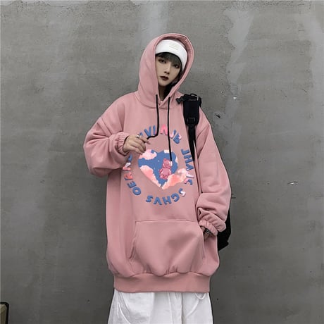 ユニセックス パーカー プルオーバー クマちゃん 裏起毛 オーバーサイズ 韓国ファッション メンズ レディース カジュアル 韓国ストリートファッション DTC-655460613025
