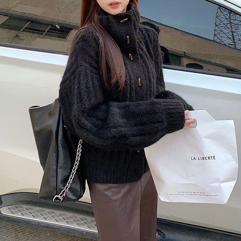 ニットカーディガン ハイネック ニット セーター アウター トップス