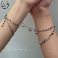 磁石で一つのハートになる ペア ブレスレット 金属アレルギー対応 磁石 ハート チェーン マグネット シンプル チタン カップル アクセサリー DTC-651230101287
