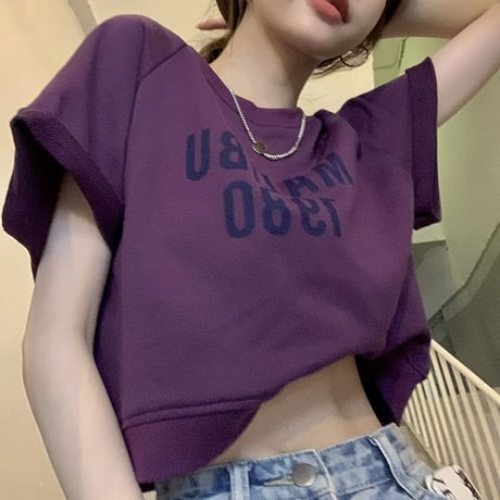 Tシャツ クロップド丈 トップス 半袖 トレーナー 薄手 クルーネック クロップドTシャツ 半袖Tシャツ カジュアル 韓国ファッション レディース DTC-706102125893