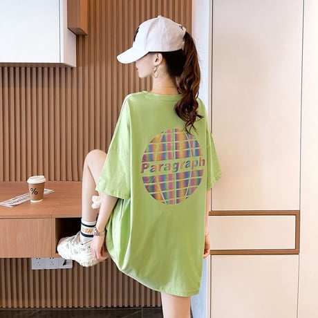 クマのぬいぐるみ付き Tシャツ ダブルポケット 幾何学 チュニック ゆったり 半袖 レトロ 韓国ファッション レディース 大人可愛い ガーリー カジュアル DTC-668699340794
