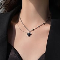 ブラックハート ネックレス 2連 チェーン ハートモチーフ スター ペンダント レディース アクセサリー 合金 DTC-688997188094