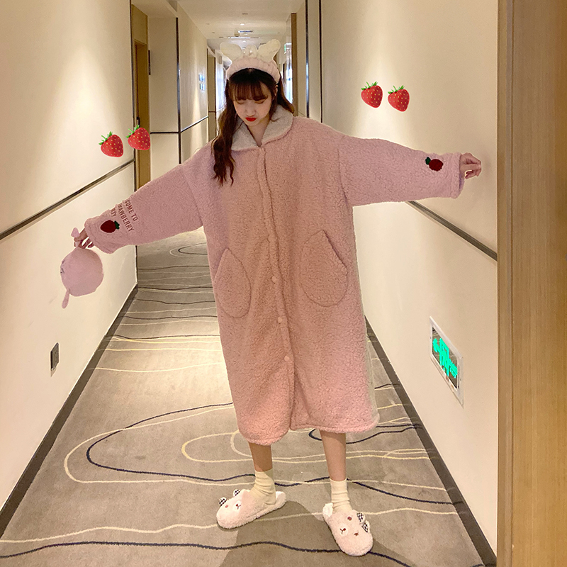 ルームウェア】 パジャマ ナイトガウン ボア フリース 長袖 いちご