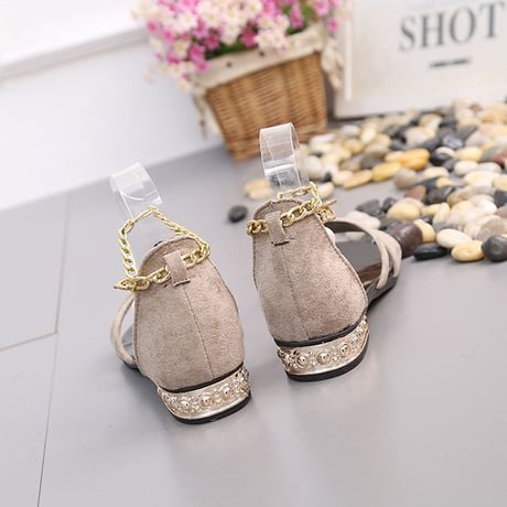 レディース オープントゥ サンダル パールサンダル ヒール2cm フラットサンダル パールアンクル ぺたんこ 痛くない 歩きやすい (DCT-587898510060)