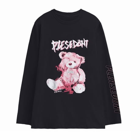 ユニセックス Tシャツ 長袖 プルオーバー くまちゃん ベアー 袖プリント オーバーサイズ レトロ 韓国ファッション メンズ レディース カジュアル ストリート系 DTC-625051222286