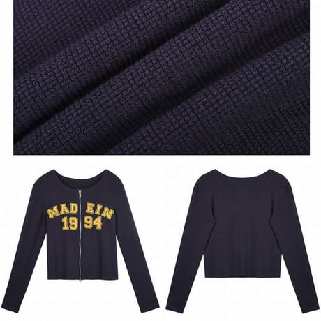 【2カラー】 トップス ジップアップ ショート丈 スリム 古着風 長袖 レトロ 韓国ファッション レディース 大人可愛い ガーリー カジュアル DTC-652255998537