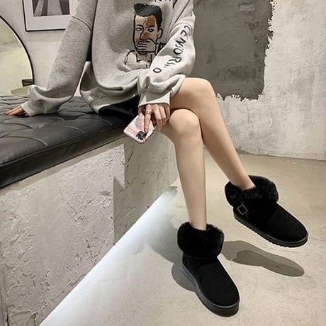 ムートンブーツ ファーブーツ サイドジッパー 23.0～25.5cm 韓国ファッション レディース ファー ブーツ もこもこ 防寒 カジュアル ガーリー 631571910004