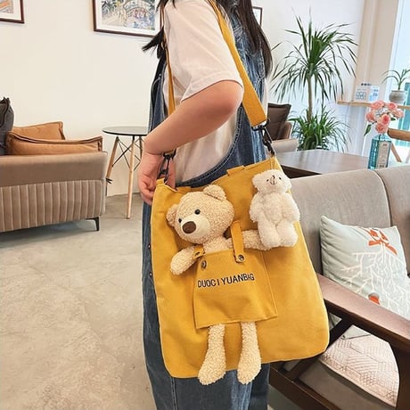 ぬいぐるみ付き トートバッグ 大容量 オールシーズン 帆布バッグ バッグ クマ ベアー キャンバストート カジュアル 韓国ファッション レディース DTC-643268837509