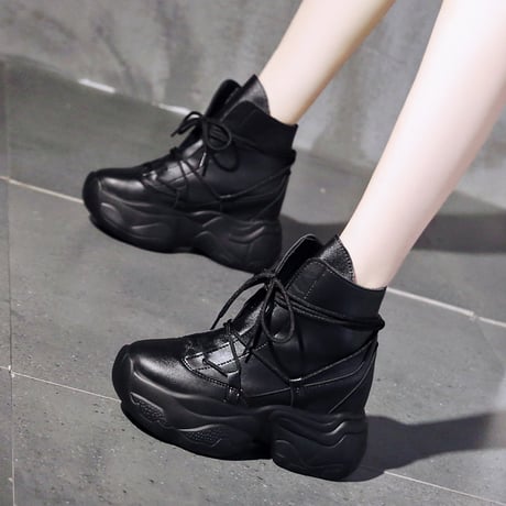 厚底 ハイカット スニーカー ショートブーツ 22.5～24.5cm インヒール シューレース 歩きやすい 疲れない カジュアル ガーリー DTC-627530386558