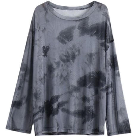 タイダイ柄 シアートップス 薄手 クルーネック シアーtシャツ シアー ロンt トップス ゆったり ルーズ 長袖 レトロ 大人可愛い ガーリー カジュアル DTCA-752157559217