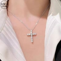 スターリングシルバー クロス ネックレス チェーン付き CZ キュービックジルコニア 十字架 ラインストーン ペンダント アクセサリー シンプル ジュエリー DTCA-1008718753367