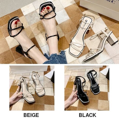 サンダル アンクルストラップ チャンキーヒール 6cm 韓国ファッション レディース ストラップ パンプス キュート 痛くない かわいい 靴 歩きやすい 614220846719