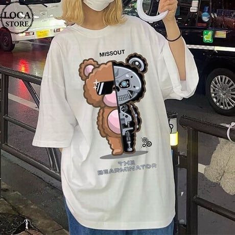 ユニセックス Tシャツ 半袖 BEARMINATOR プリント オーバーサイズ ゆったり 大きめ 韓国ファッション メンズ レディース 韓国ストリートファッション DTC-680285786132