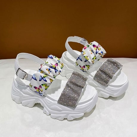 スポーツサンダル 22.0～24.5cm 厚底 スポサン ラインストーン バタフライ柄 厚底サンダル サンダル カジュアル 韓国ファッション レディース DTC-675536022627