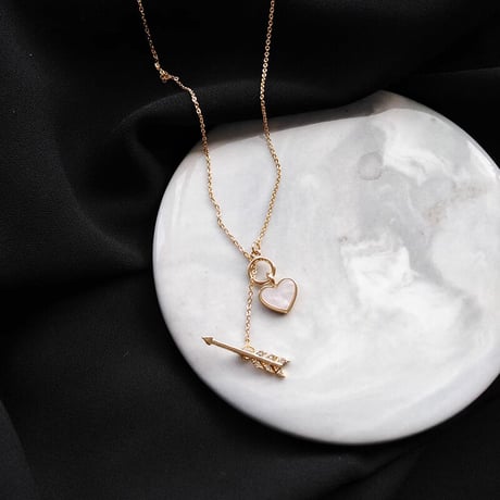 ハートネックレス キューピッドの矢 アロー ネックレス チェーン付き ハート  金属アレルギー対応 アクセサリー チタンスチール 韓国アクセサリー 韓国ファッション DTC-628030515752