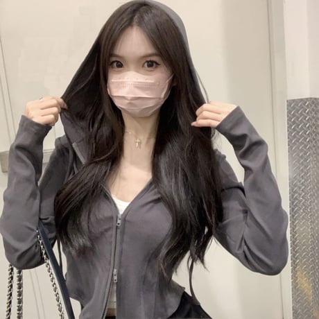 ダブルジップ パーカー ショート丈 トップス スリムフィット 長袖 レトロ 韓国ファッション レディース 大人可愛い ガーリー カジュアル DTC-763175238530