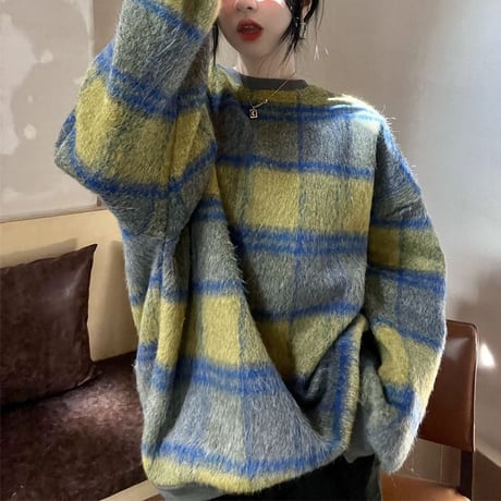 チェック柄 トレーナー 起毛 裏起毛 プルオーバー 厚手 トップス 防寒 長袖 ゆったり レトロ 韓国ファッション レディース 大人可愛い ガーリー カジュアル DTC-660967091808