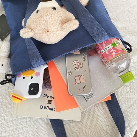 ぬいぐるみ付き トートバッグ 大容量 オールシーズン 帆布バッグ バッグ クマ ベアー キャンバストート カジュアル 韓国ファッション レディース DTC-643268837509