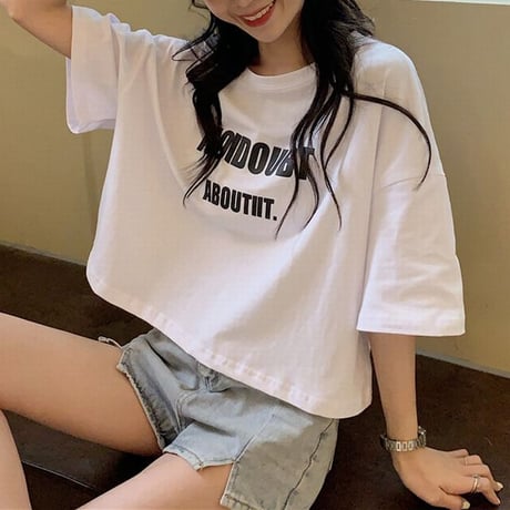 クロップド丈 Tシャツ 半袖 ラウンドネック へそ出し 韓国ファッション レディース ショート丈 トップス カットソー 夏 大人可愛い ガーリー DTC-619963183293