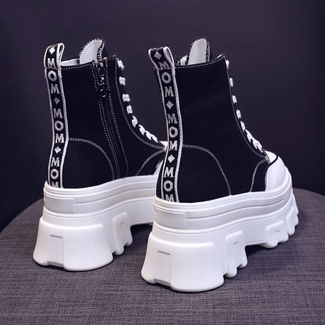 厚底キャンバススニーカー 22.5～24.5cm ハイカット シューレース サイドファスナー ベーシック カジュアル 大人可愛い ガーリーDTC-650901386927