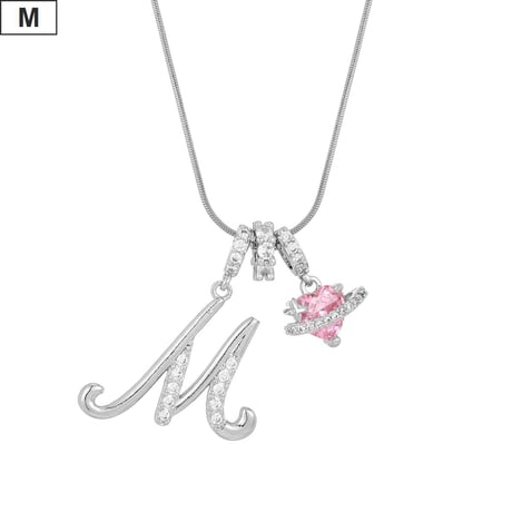イニシャル Ａ-Ｚ ネックレス チェーン付き シルバー アルファベット ハートチャーム スネークボーンチェーン ペンダント アクセサリー 合金 ジュエリー DTCA-1026122476779