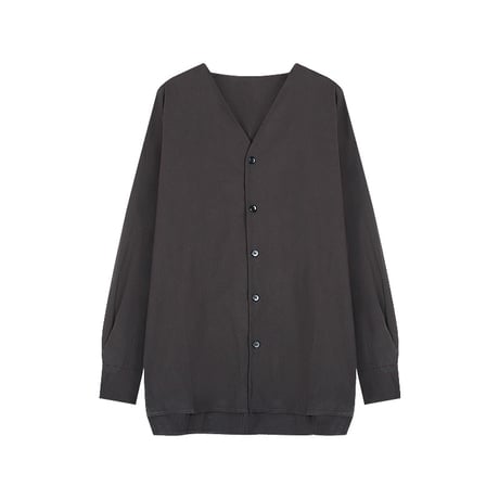 ノーカラー シャツ Vネック ルーズ ブラウス 長袖 レトロ 韓国ファッション レディース 大人可愛い ガーリー DTC-733875125653